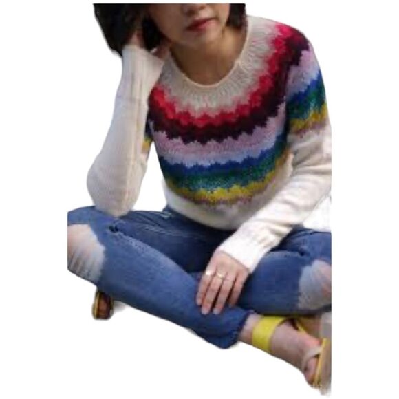 American Eagle Outfitters Rainbow Cream Fair Isle Cozy Boatneck Sweater - Picture 6 of 10